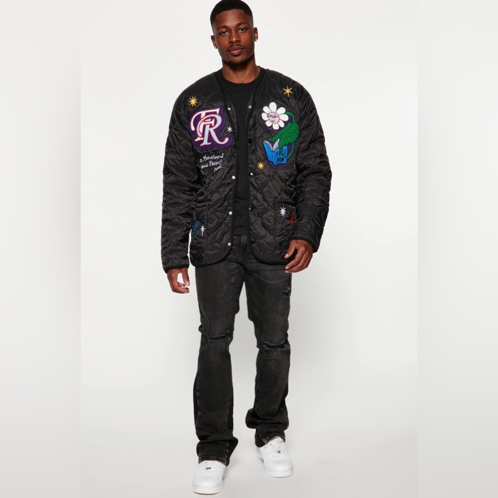 NWT First Row Men’s Size Medium Black Quilted Padded Patchwork Puffer Jacket
